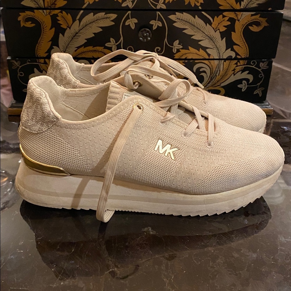 Michael Kors Cream Sneakers with Gold Details